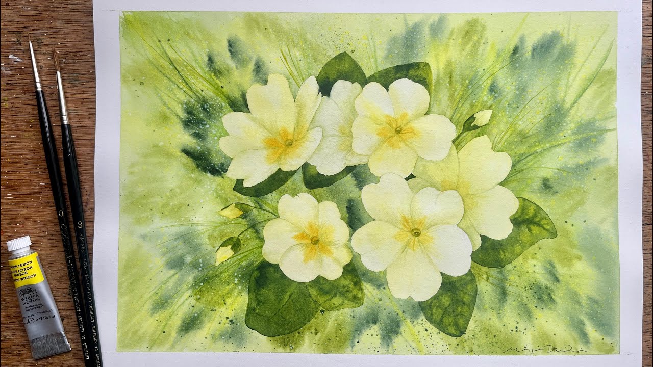 Beginners WATERCOLOR SPRING PRIMROSE PAINTING Loose Watercolour Flower Techniques Tutorial Landscape