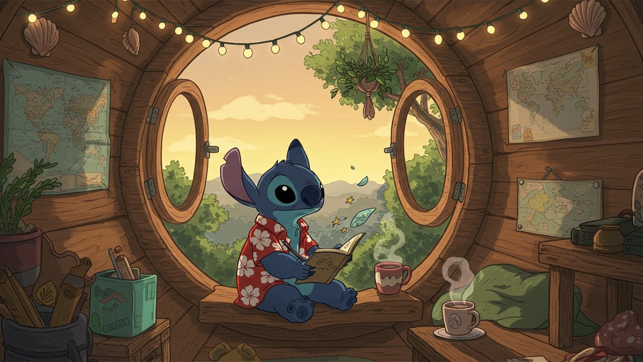 Cozy Cabin Writing with Stitch ✨ Warm Lofi Beats for Study, Journaling, and Peaceful Creative Work 🎶