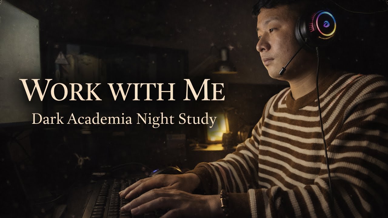 🌙 Work With Me at Night  Dark Academia Study Ambience 📚🕯️ Piano & Rain Sounds
