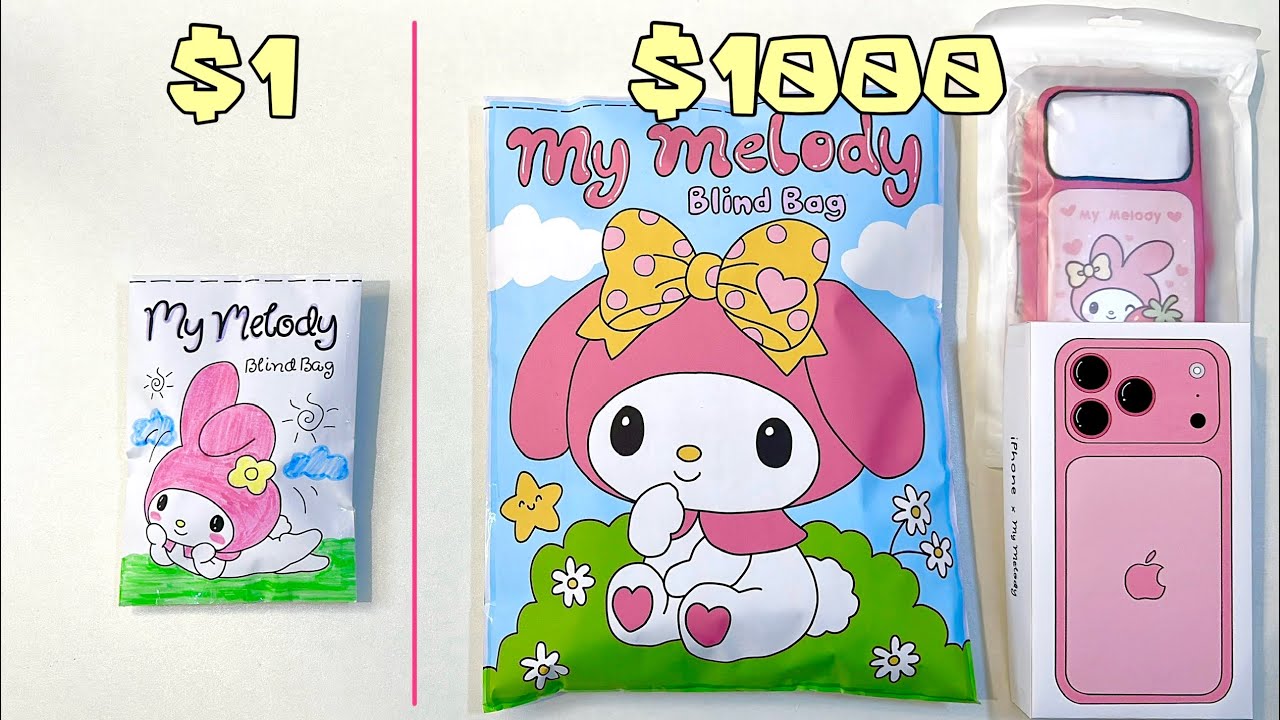 [💸paper diy💸] $1 VS $1000 MY MELODY BLIND BAG unboxing! | asmr