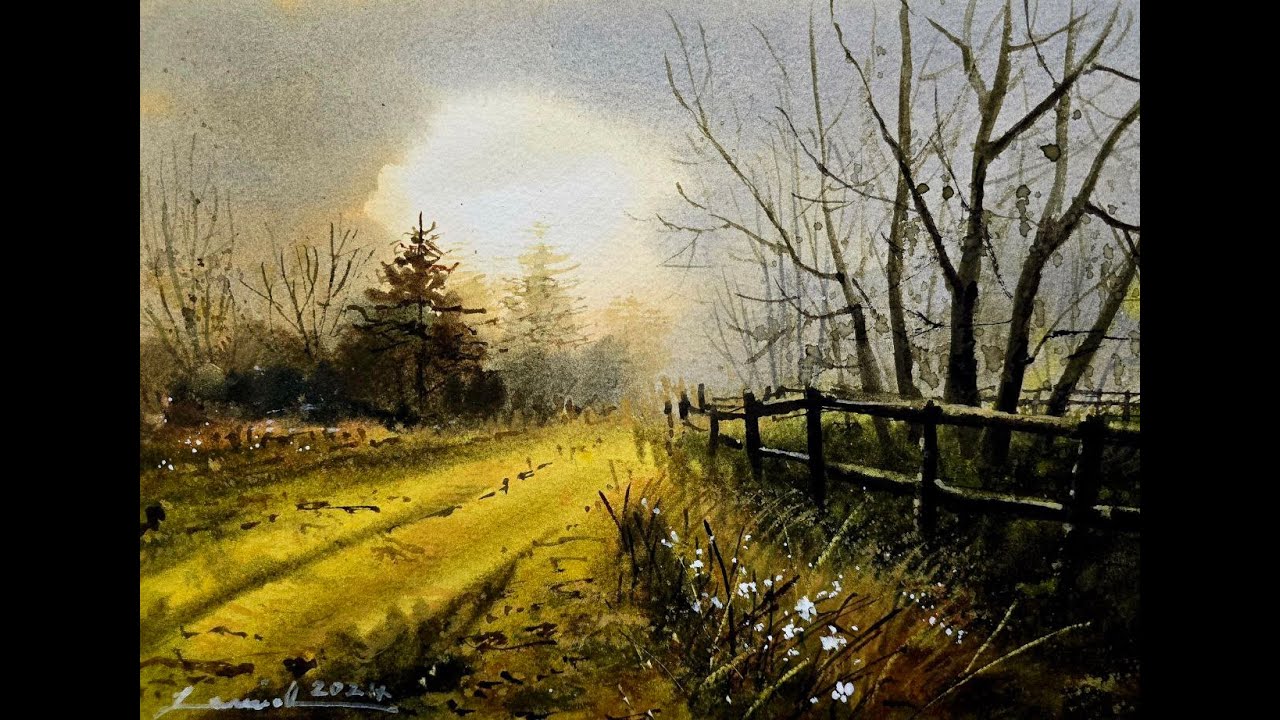 Watercolor painting tutorial - Sunrise Scenery