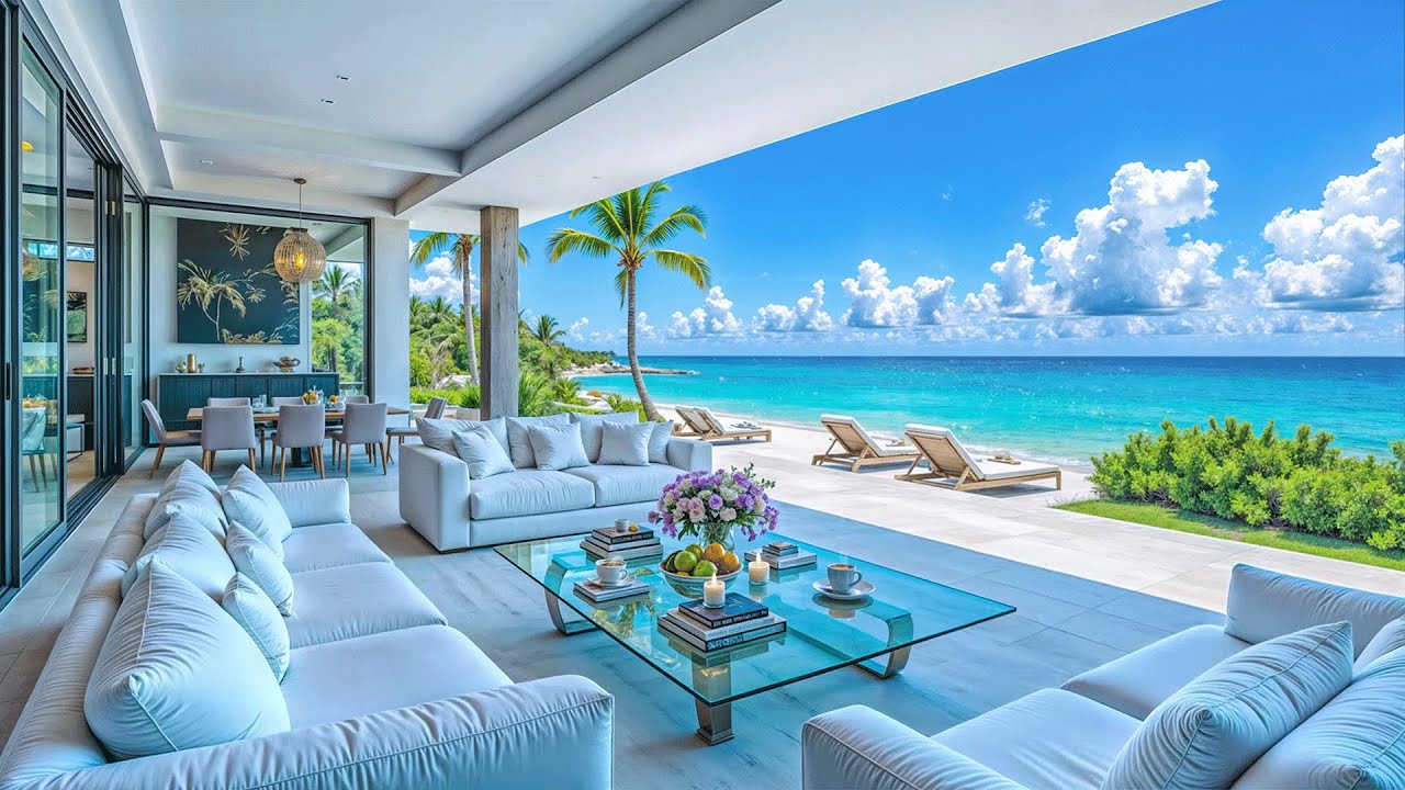 Upbeat Bossa Nova Jazz at Seaside Ambience ~ Morning Jazz Music with Sound of Ocean Waves to Refresh