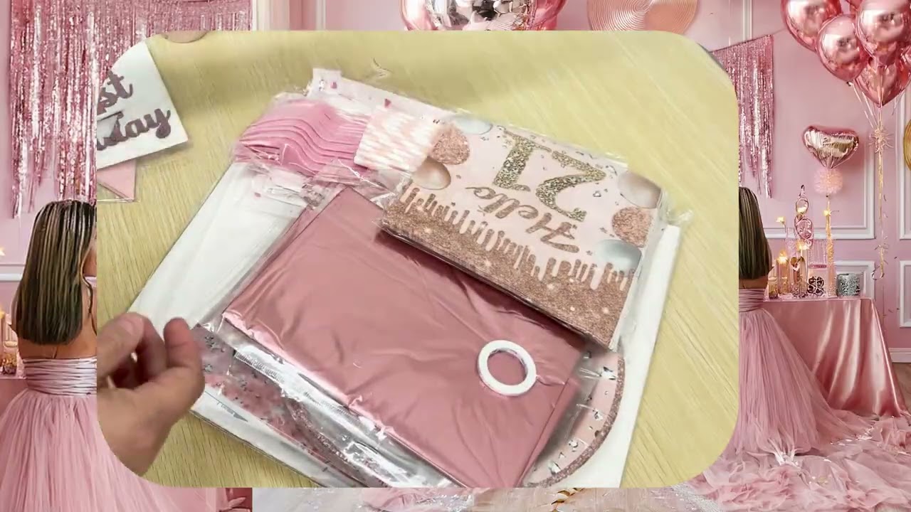 21st Birthday Decorations Party Pack &ndash; Pink & Rose Gold Supplies, Plates, Sash, Balloons, Banner