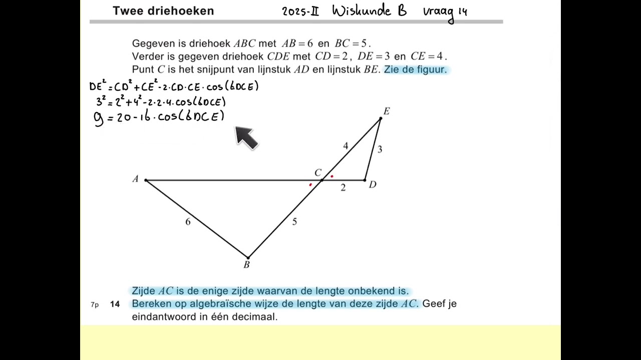 2025-II Twee driehoeken (vraag 14) havo wiskunde B
