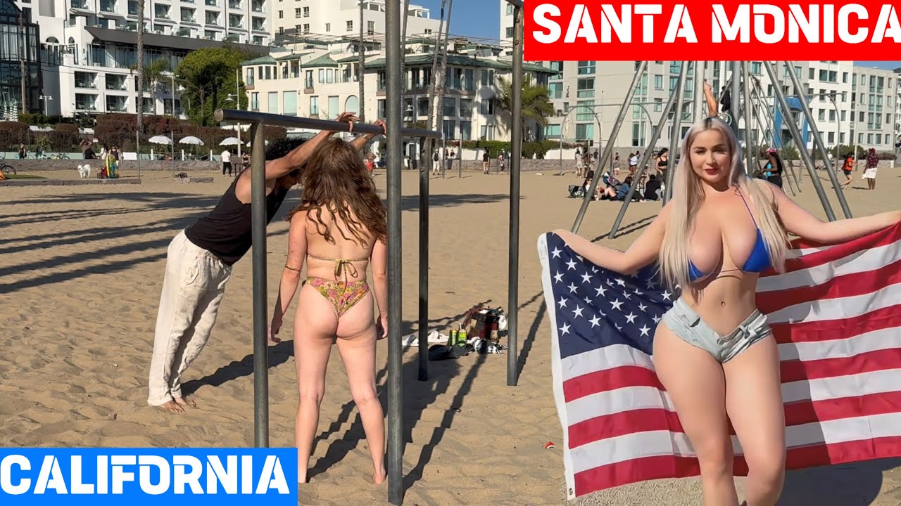 👙🏝️🔥Beach Babes & Summer Vibes | Santa Monica in 4K