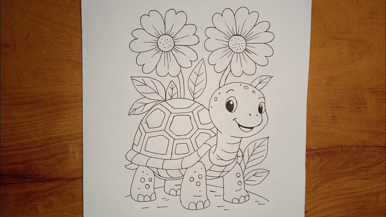 Cute Tortoise with Flower Drawing | Easy & Beautiful Pencil Sketch Tutorial