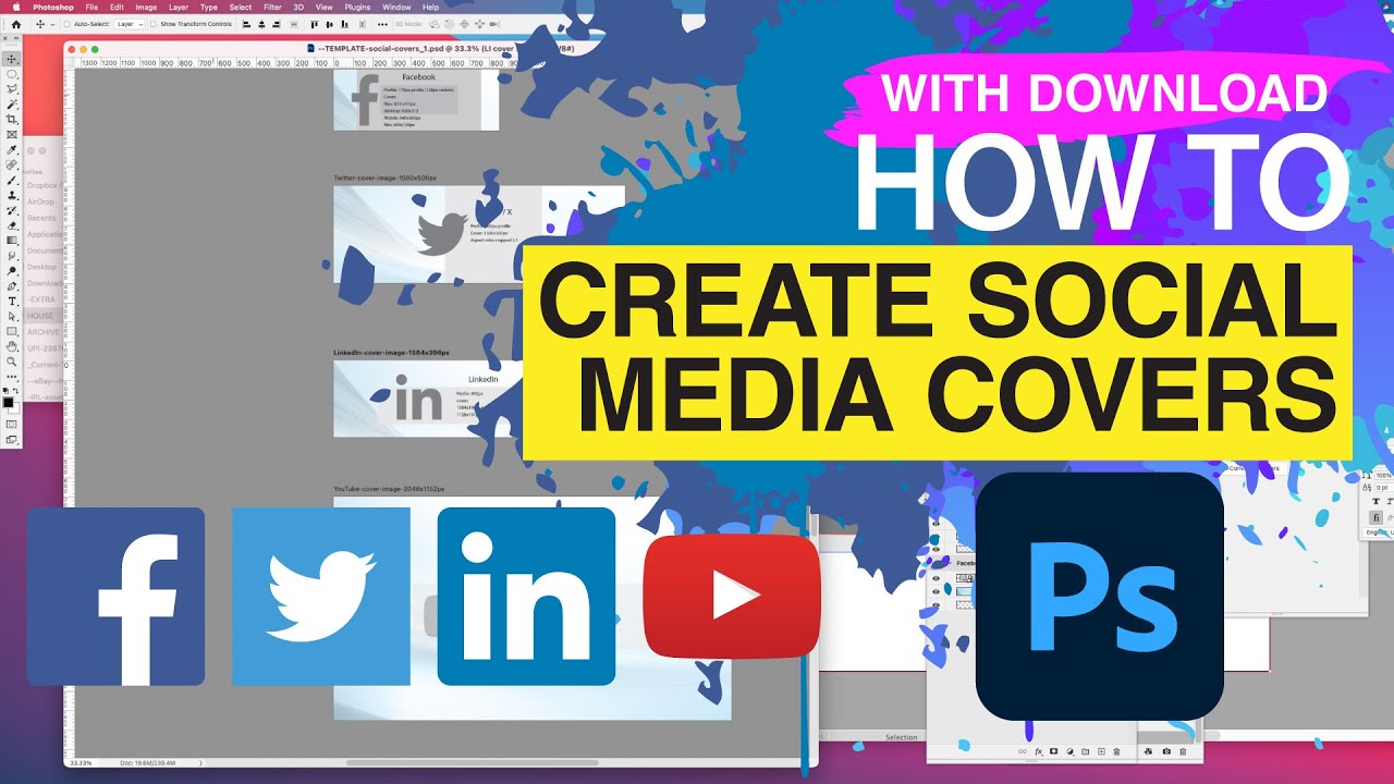 How to SOCIAL MEDIA PROFILE COVERS in Adobe® Photoshop® Facebook YouTube Template Download