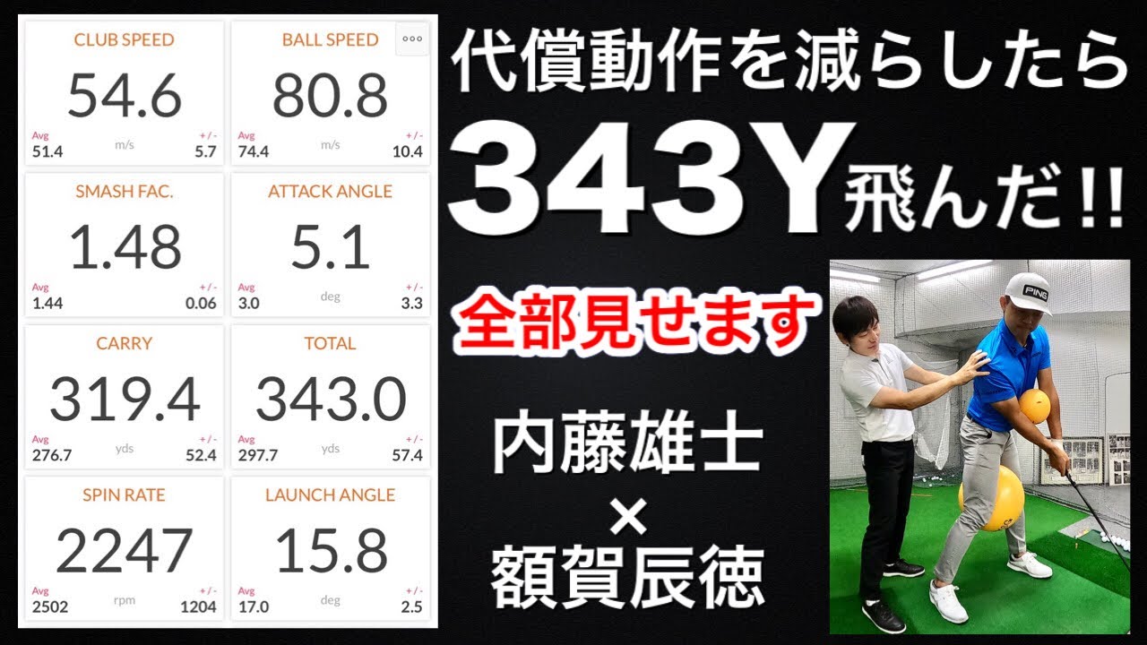【内藤雄士×額賀辰徳】代償動作を減らしたら３４３Y飛んだ！内藤コーチのレッスンをほぼノーカットで全部見せます！！