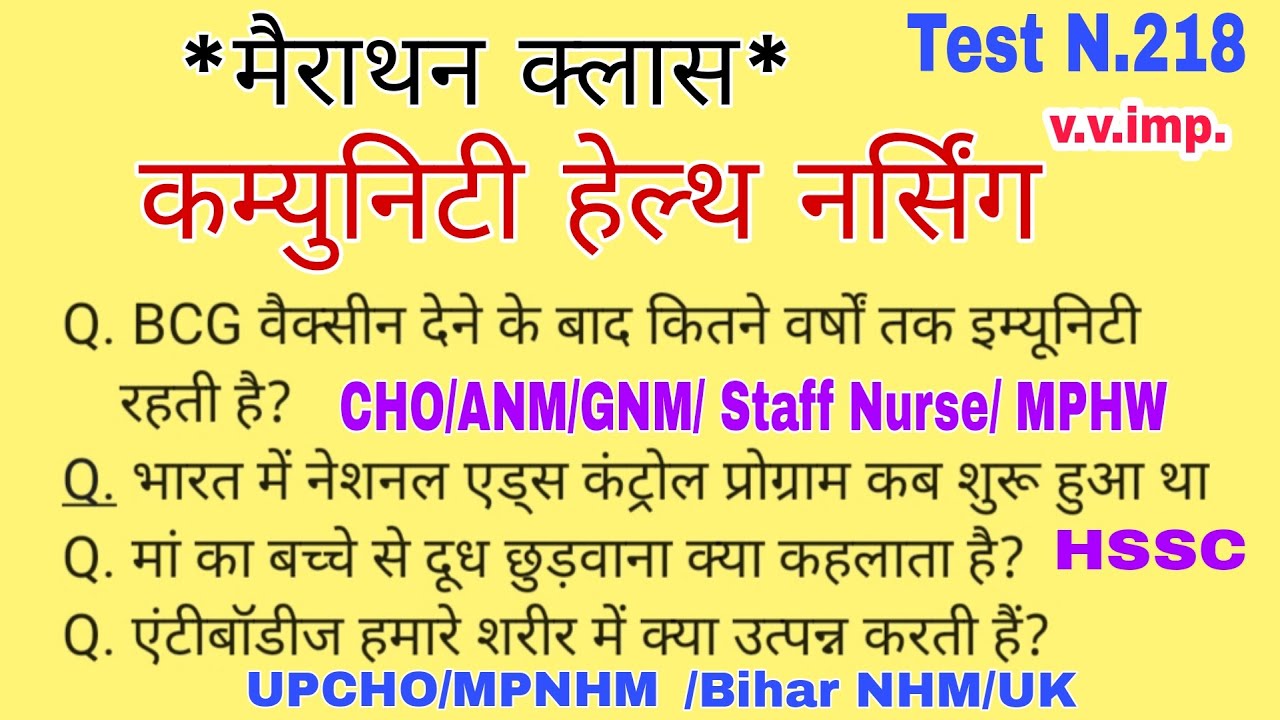 Community Health Nursing  most important Questions and Answers for Nursing competitive Exams UPCHO