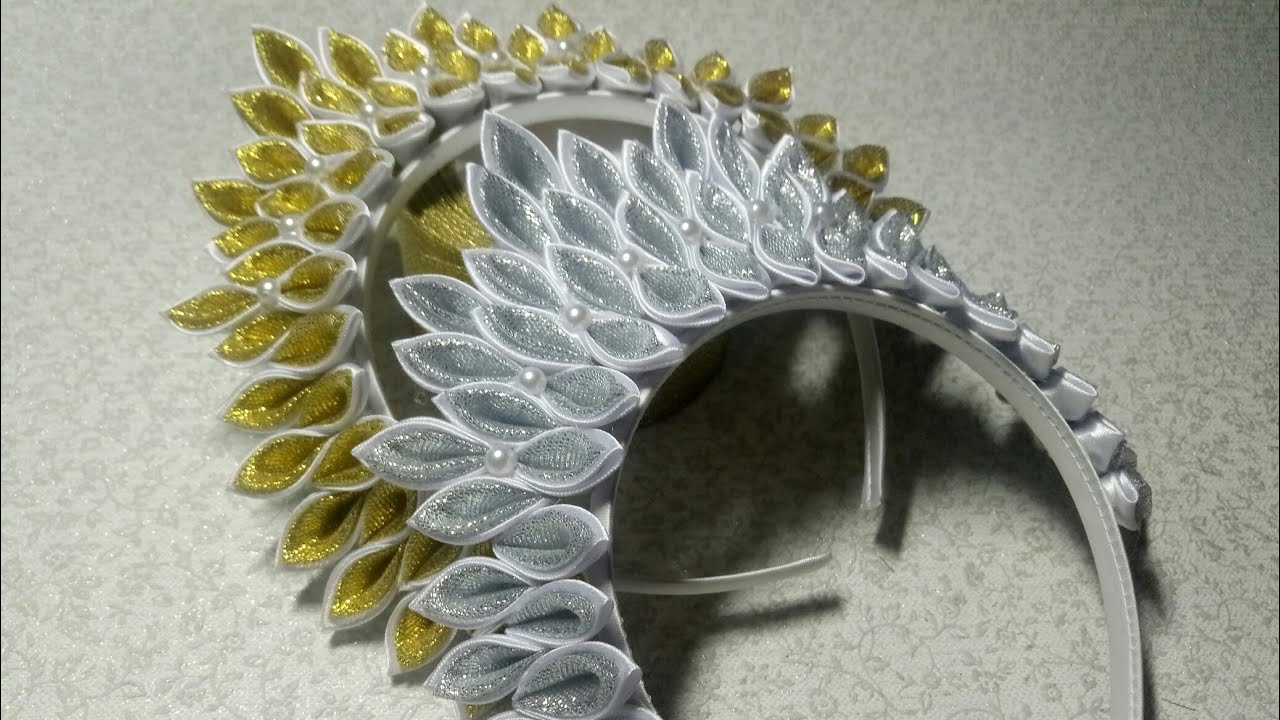 Новогодняя корона канзаши из ленты 5 см. Kanzashi