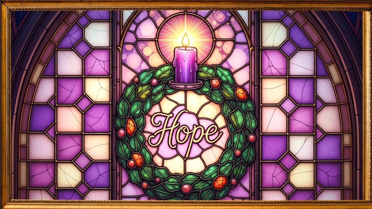 Advent Week 1 • Hope Candle Stained Glass Ambience | Catholic Christian Worship Background