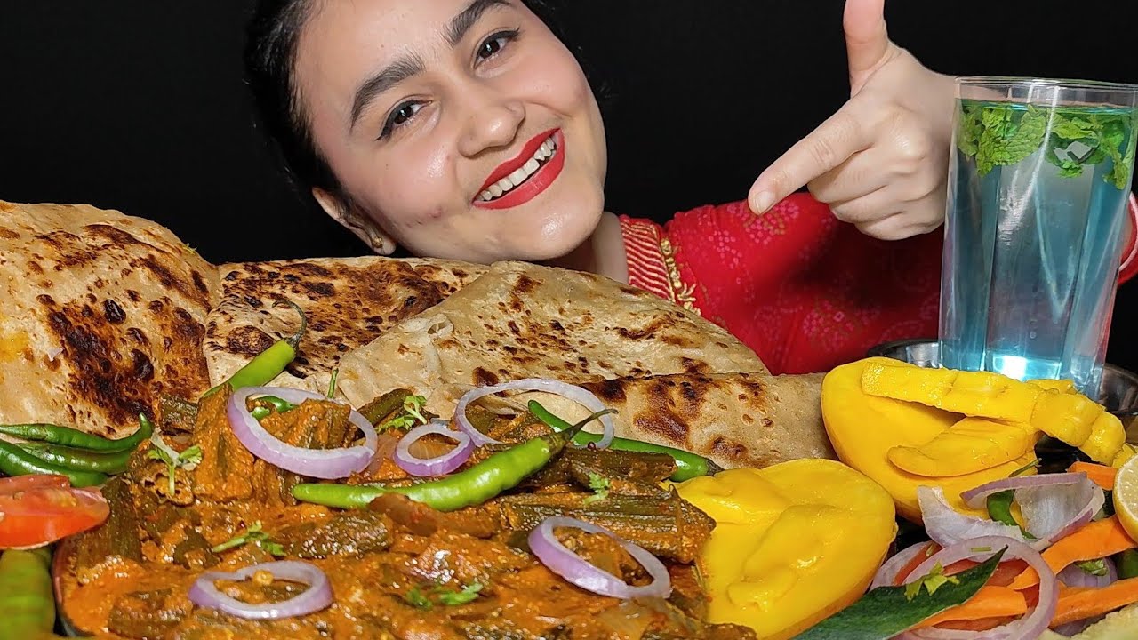 UNCUT MUKBANG‼️😉ll Eating Spicy Masala Bhindi🥵 With Lots Of Parathe🔥ll UNCUT MUKBANG+ASMR😋🤤