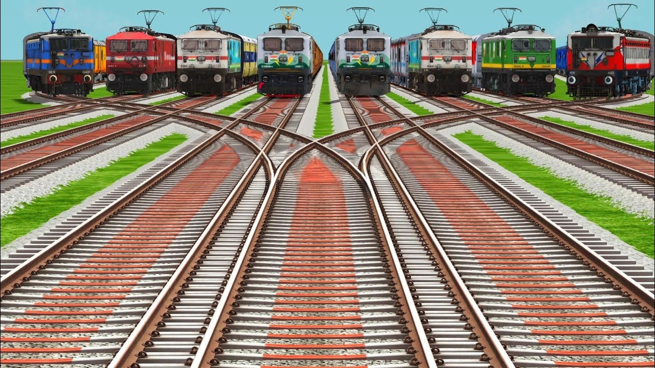 Eights Trains Crossing By Higher Curves Concrete Railroad Tracks || train videos || train would4 