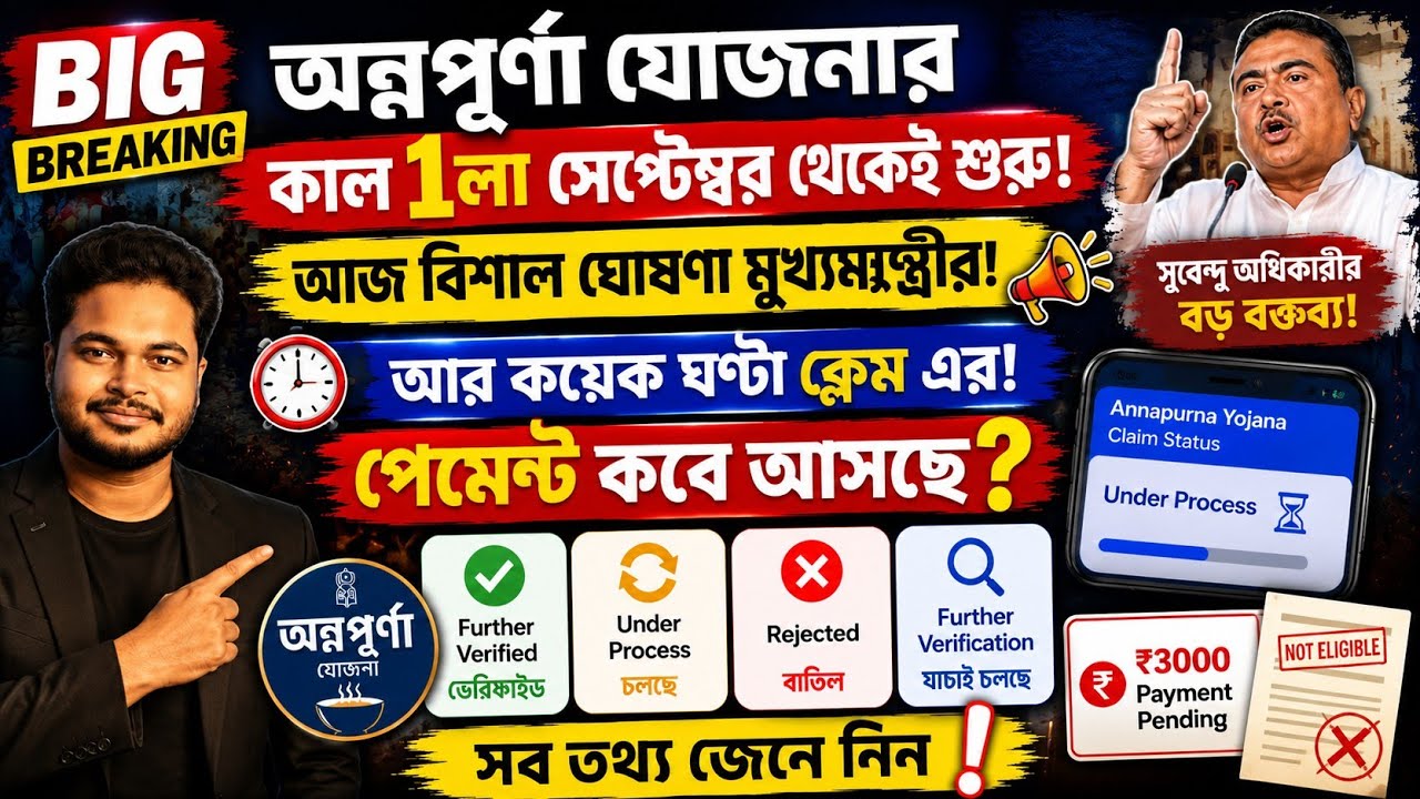 অন্নপূর্ণা যোজনা নিয়ে মুখ্যমন্ত্রীর ঘোষণা: Annapurna Yojana Status:Annapurna Bhandar payment date 