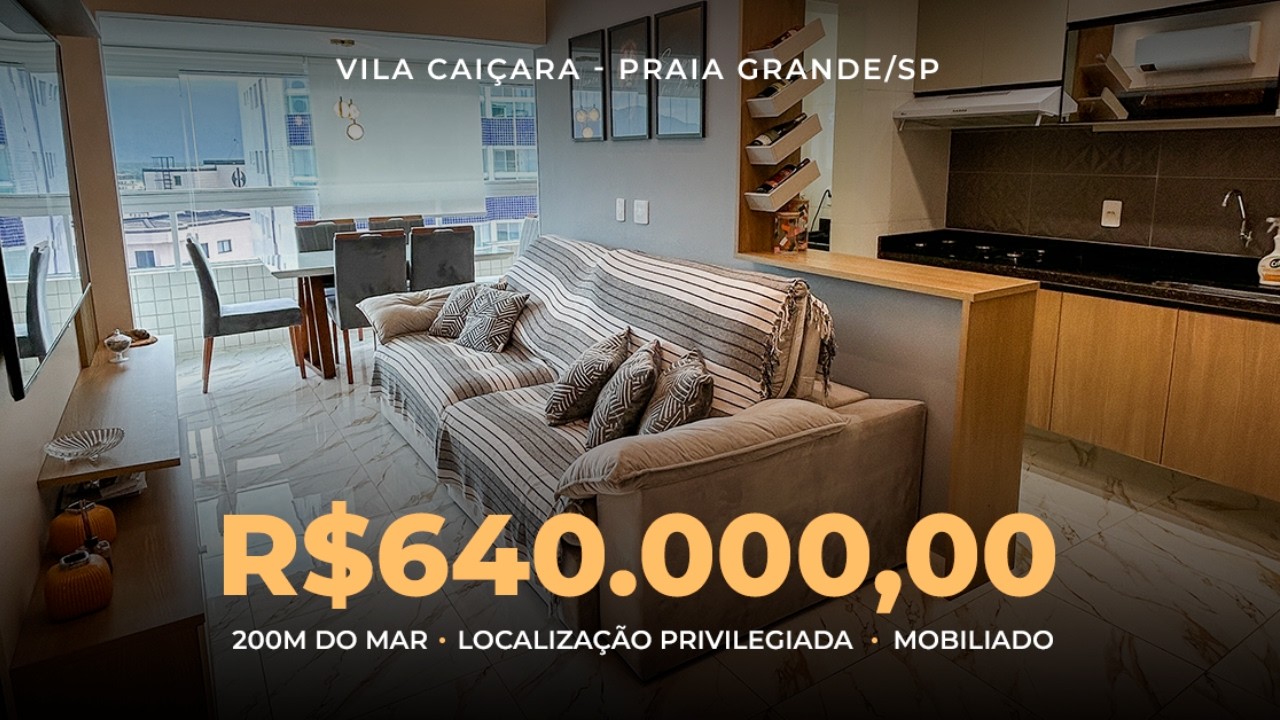 (VENDIDO) APARTAMENTO MOBILIADO E COM VISTA PARA O MAR 🏖️ NA V. CAIÇARA, EM PRAIA GRANDE SP