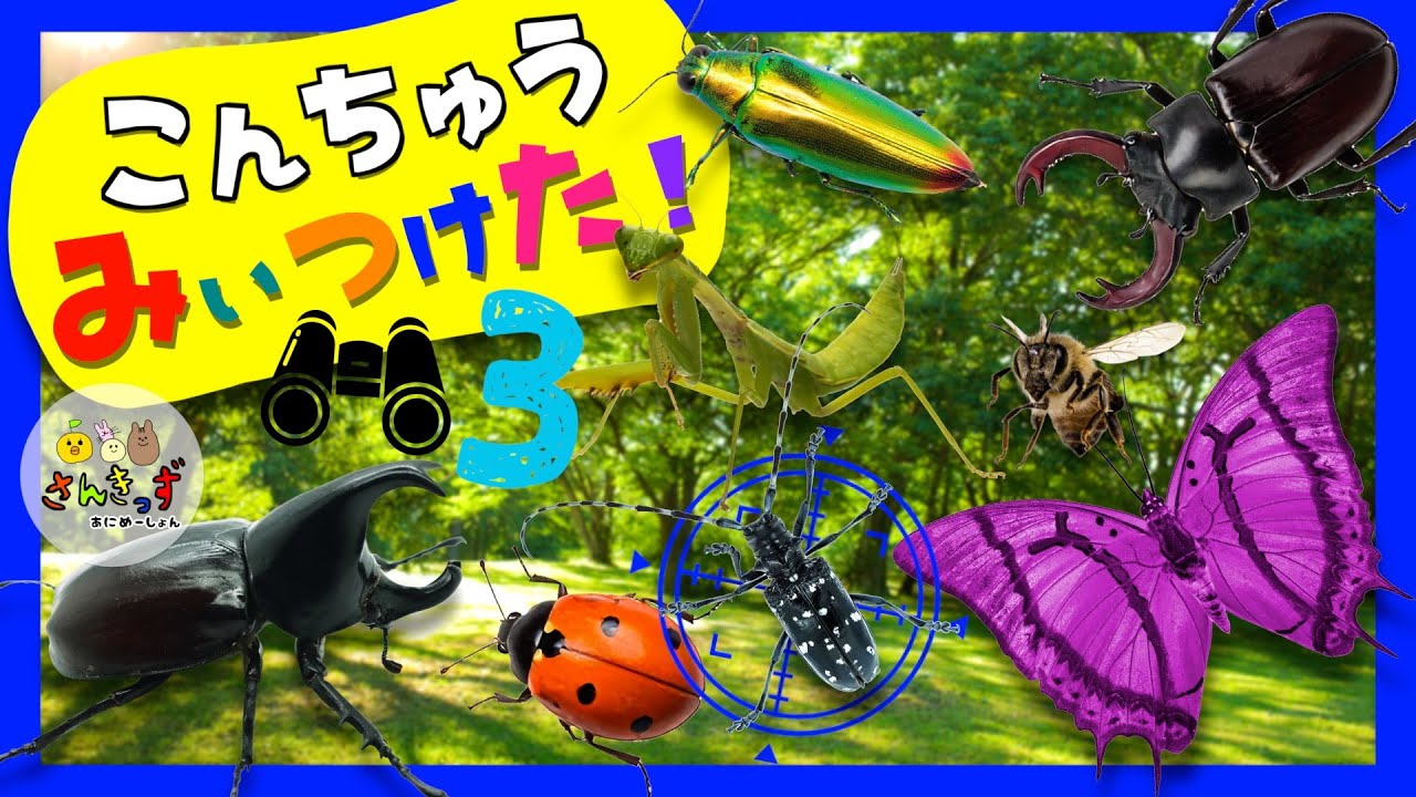 【昆虫みぃつけた！】こんちゅうさがしに挑戦！ part3 隠れている 虫さんを探そう♪クワガタムシ　カブトムシ カマキリ などが登場するよ【幼児向け 虫の知育アニメ】昆虫ミッケ★