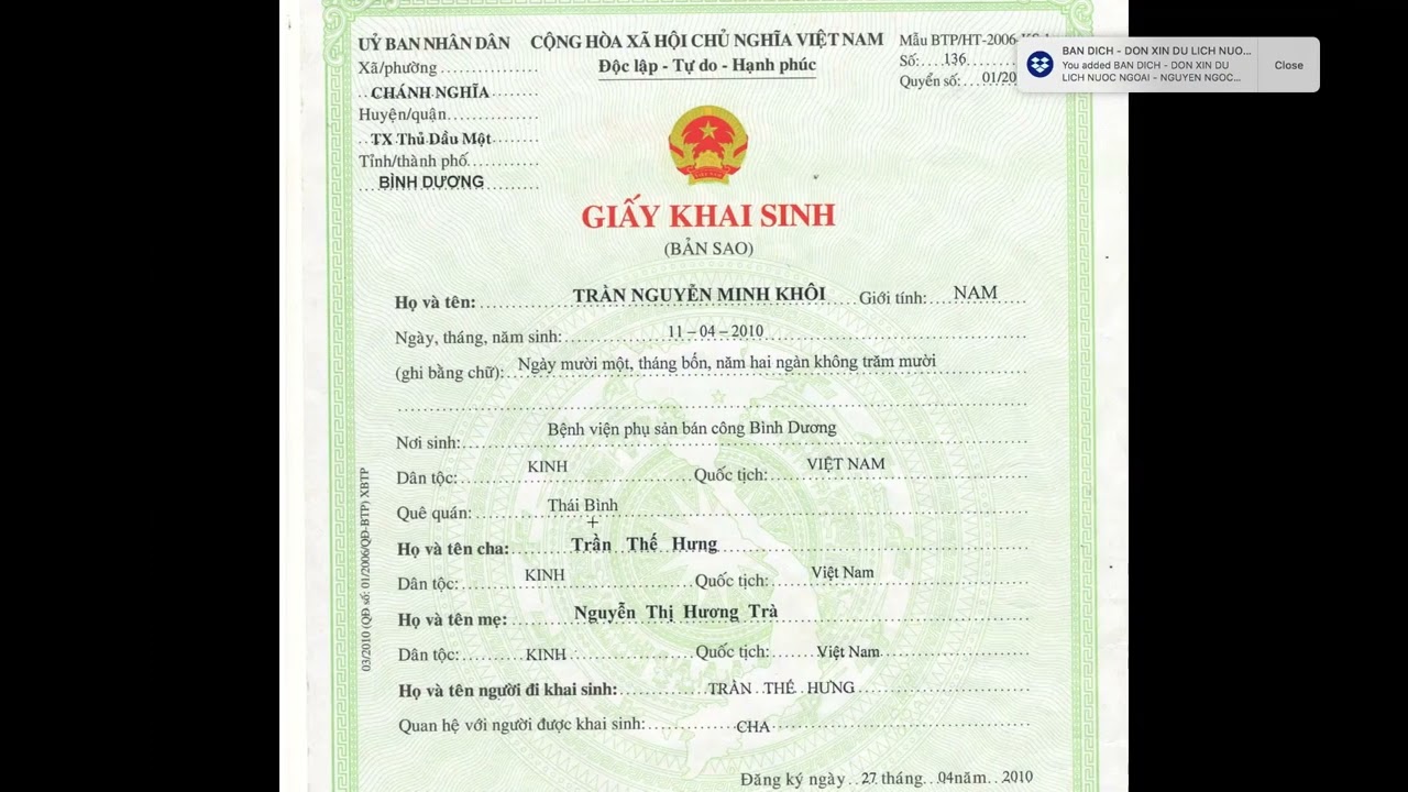 BAI 51 - HUONG DAN CACH DICH GIAY KHAI SINH - 2006 KS1A