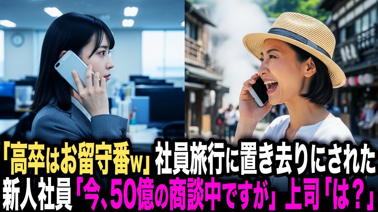 「アンタは高卒だからお留守番よw」社員旅行に1人だけ置き去りにされた新人社員は電話で上司に伝えた「今、50億の商談中ですが」