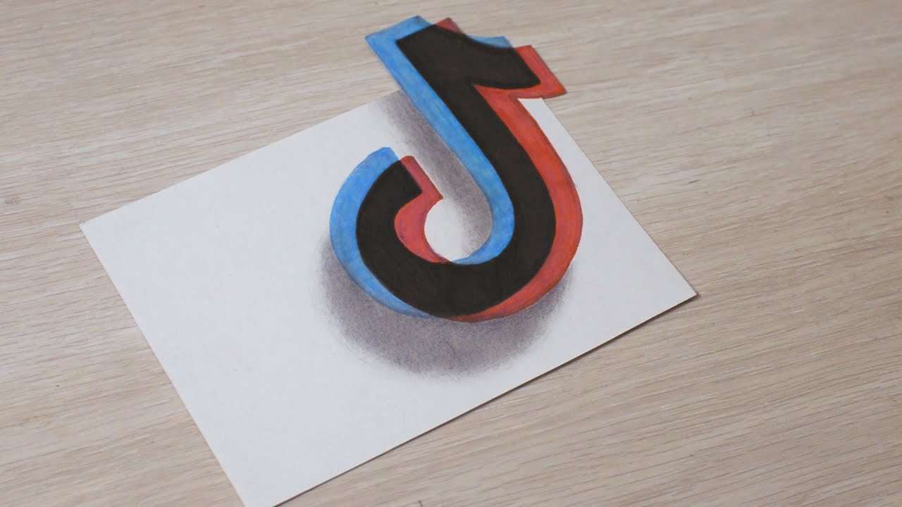 Рисую Объемный 3д Рисунок  Tik Tok цветной логотип