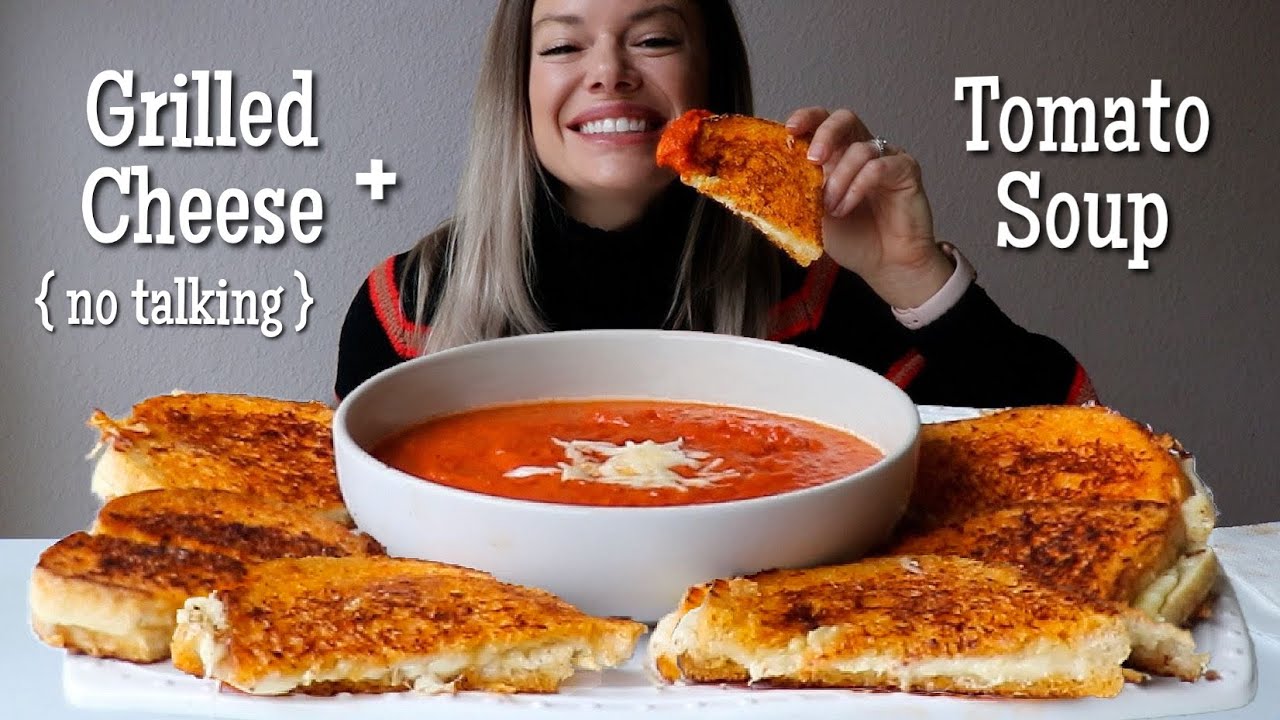 Tomato Butter Grilled Cheese with Tomato Soup MUKBANG | No Talking (Talking Removed)