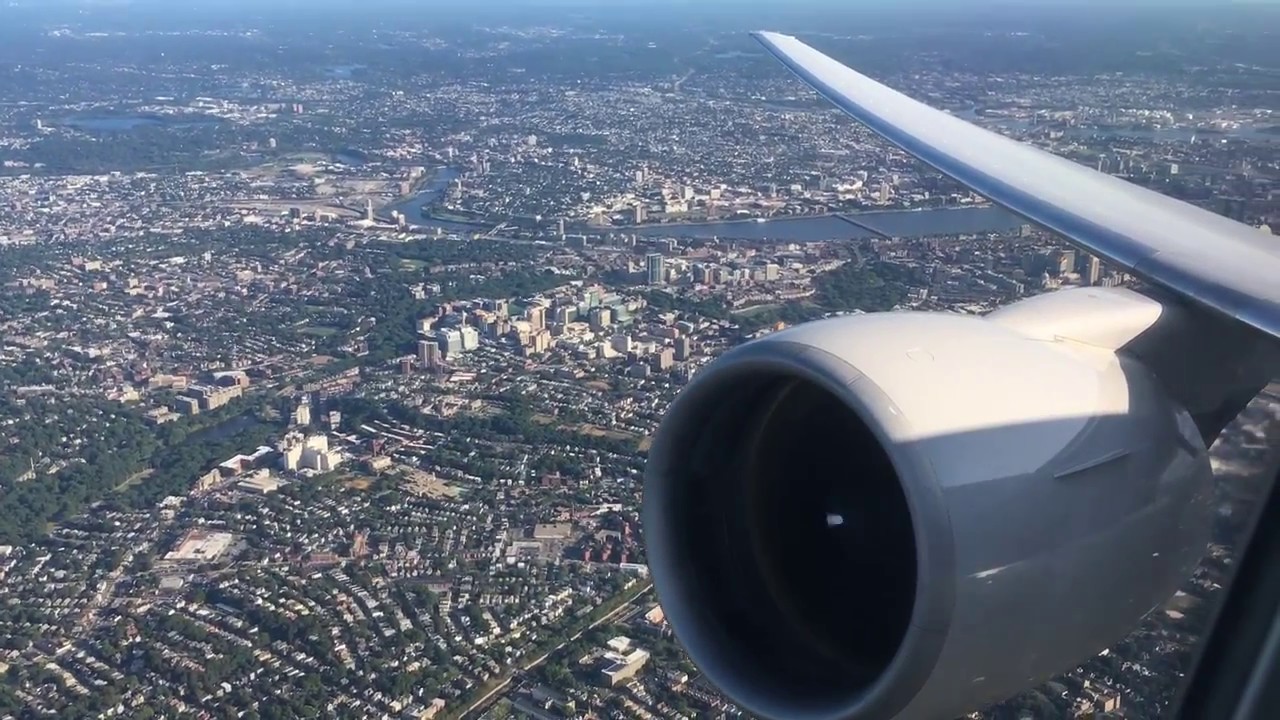Awesome 777 takeoff, view of Boston!