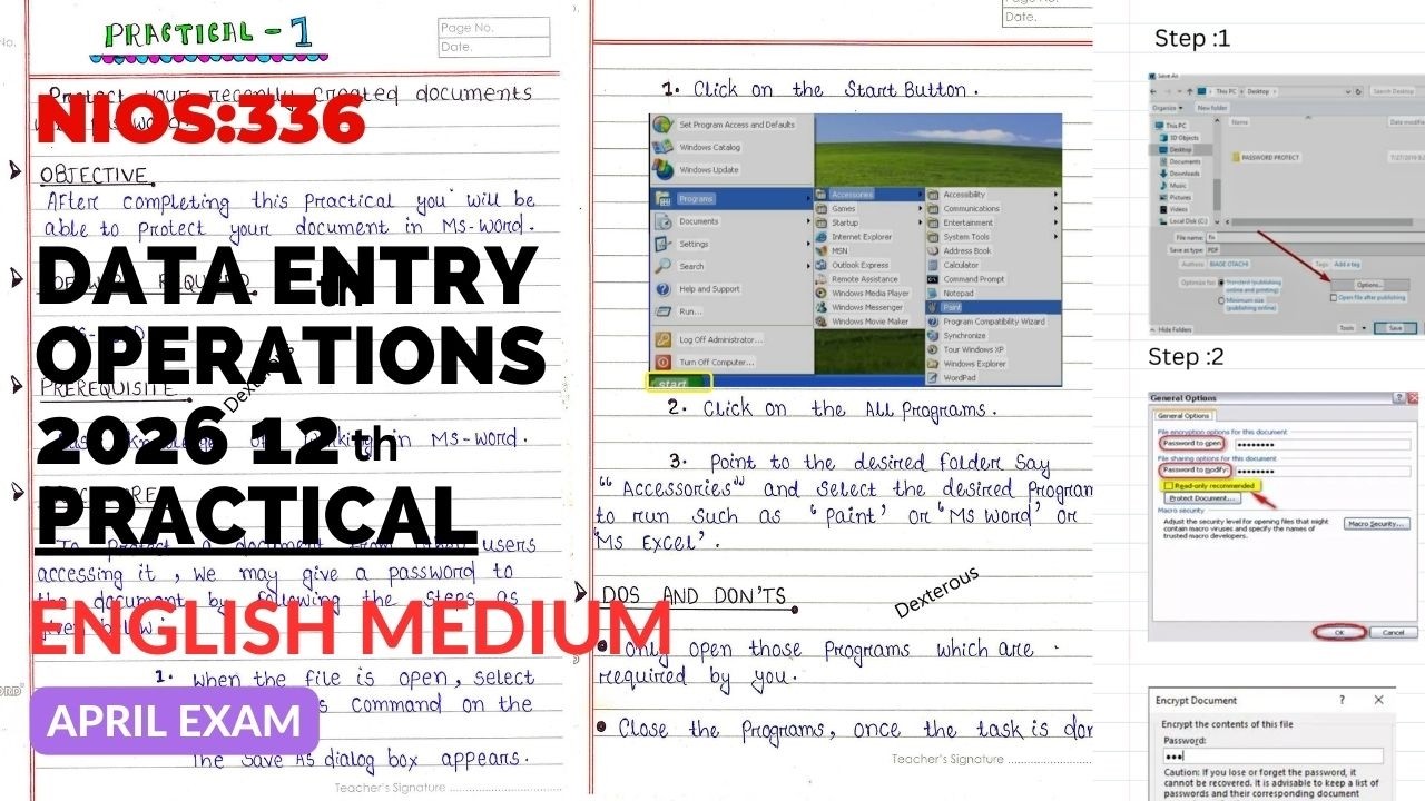 NIOS 12th Data Entry Operations 336 Solved Practical 2026 April Exam English Medium  Sr. Secondary