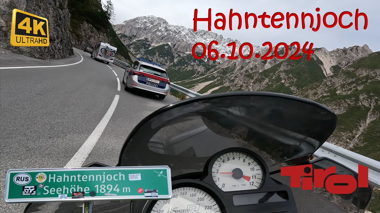 Hahntennjoch "Polizei versemmelt" BMW K1200R 4K Motorrad Schnee