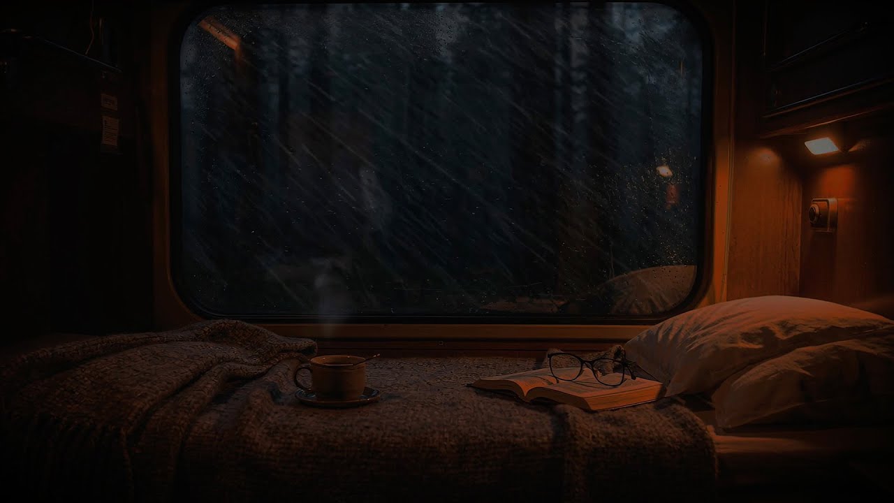 Rainy Night Train Cabin Ambience | Steady Sounds & Gentle Rain for Deep Sleep | 10 Hours | Full HD