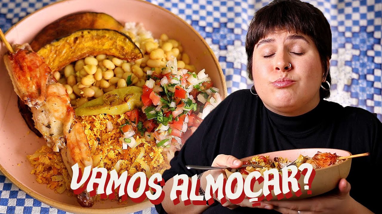 Vamos Almoçar? Arroz, Feijão, Farofa, Vinagrete e Espetinho