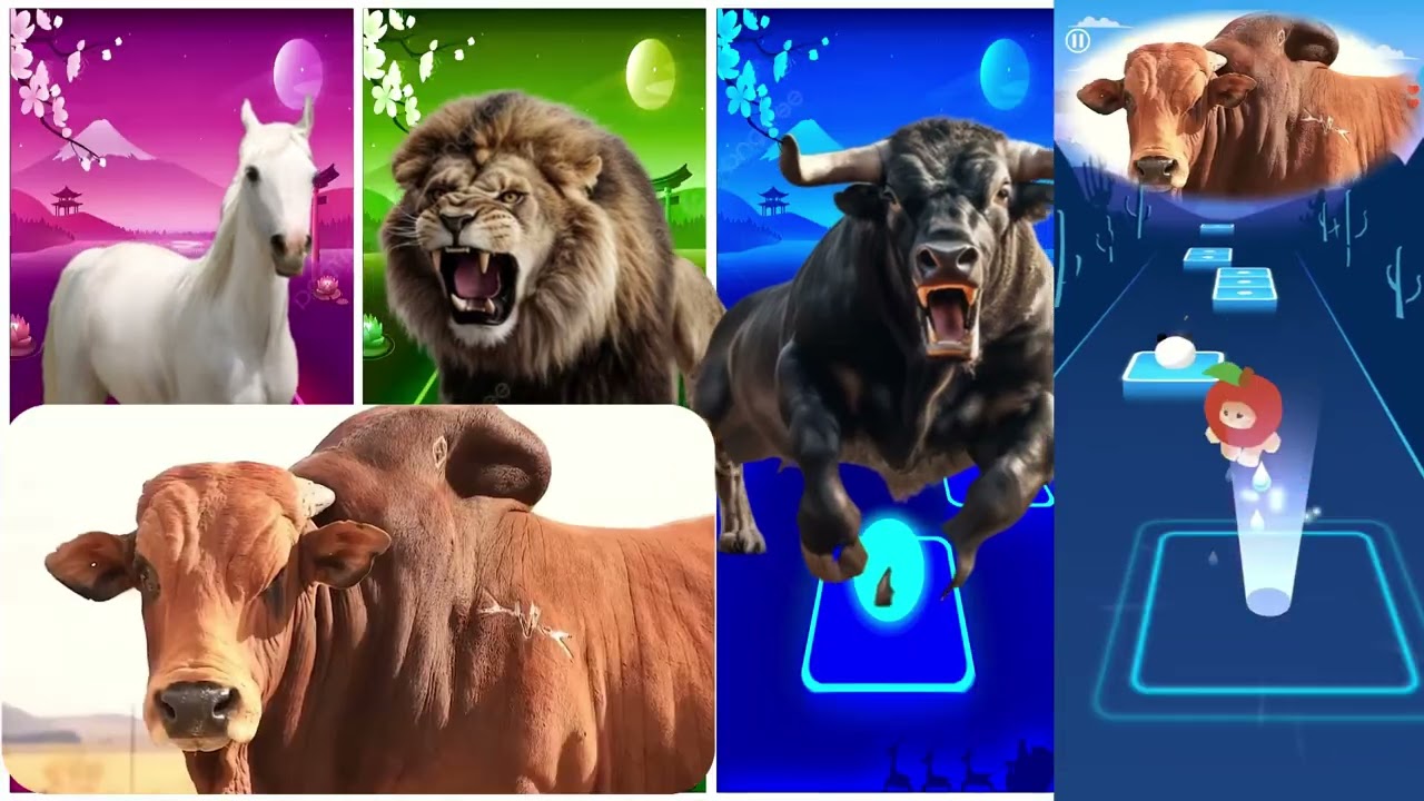 Funny Horse🐎🆚Funny Bull🐃🆚Funny Lion🦁🆚Funny Cow🐂🔴Tiles Hop EDM Rush