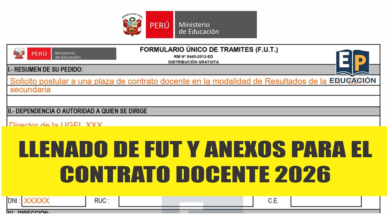 Llenado de FUT y ANEXOS para el contrato docente 2026