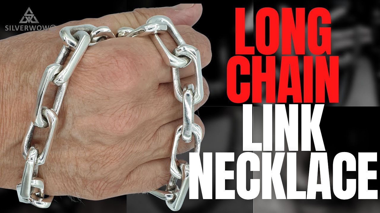 Long Chain Link Necklace - .925 Sterling Silver Handmade Jewelry for Men | BY Silverwow