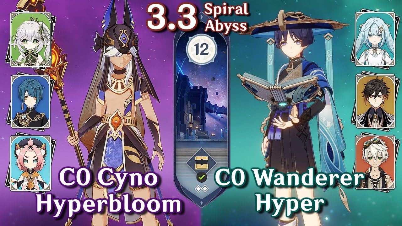 C0 Wanderer Hyper & C0 Cyno Nahida Hyperbloom | Spiral Abyss 3.3 - Floor 12 9 Stars | Genshin Impact