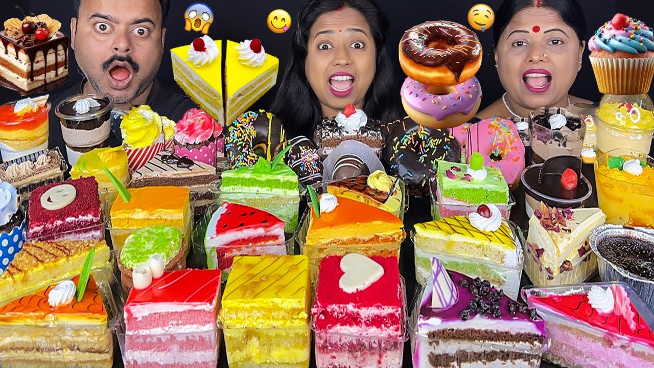 30 PASTRY EATING CHALLENGE - MONGINIS VS MIO AMORE VS KRIMZ vs TASTE 'N' BITE CHOCOLATE CAKE MUKBANG