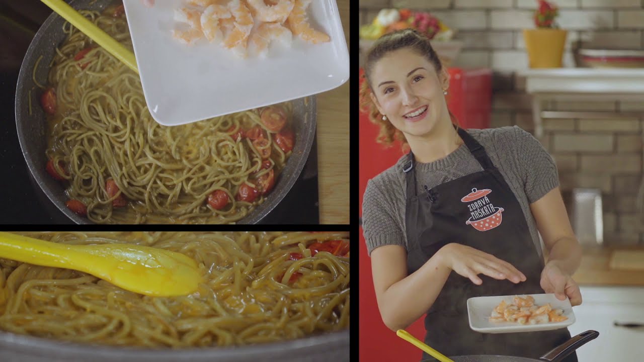 Špenátové cestoviny s krevetami