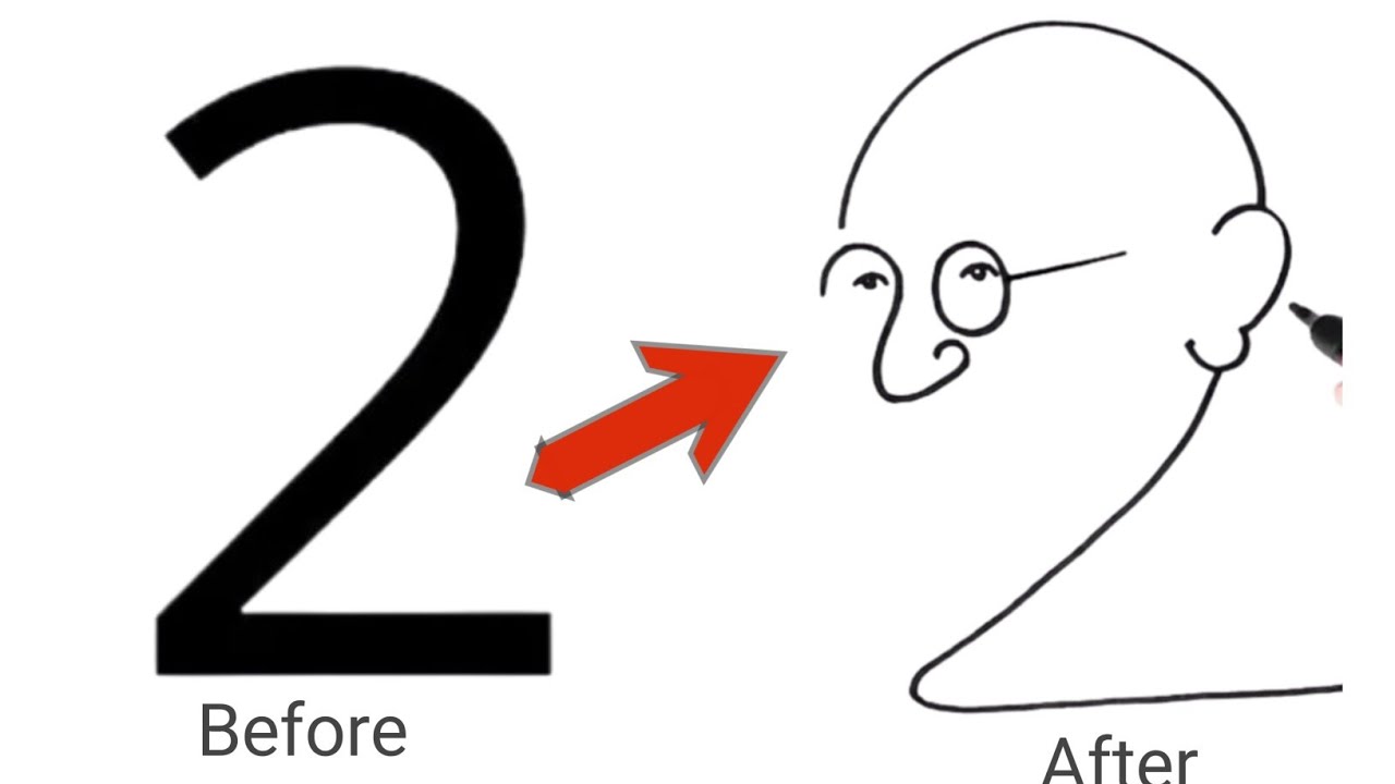 Two number drawing Gandhiji easy and simple