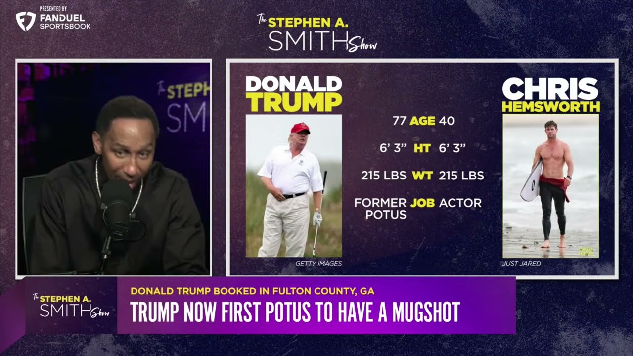 Stephen A. Smith reacts to Donald Trump’s mugshot, height and weight