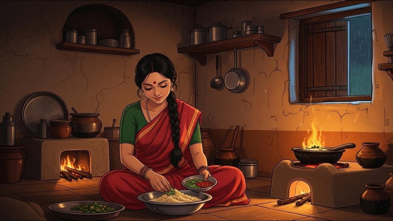 90s Indian Village Rainy Evening 🌧️ | Maa Making Muli Paratha on chulha 