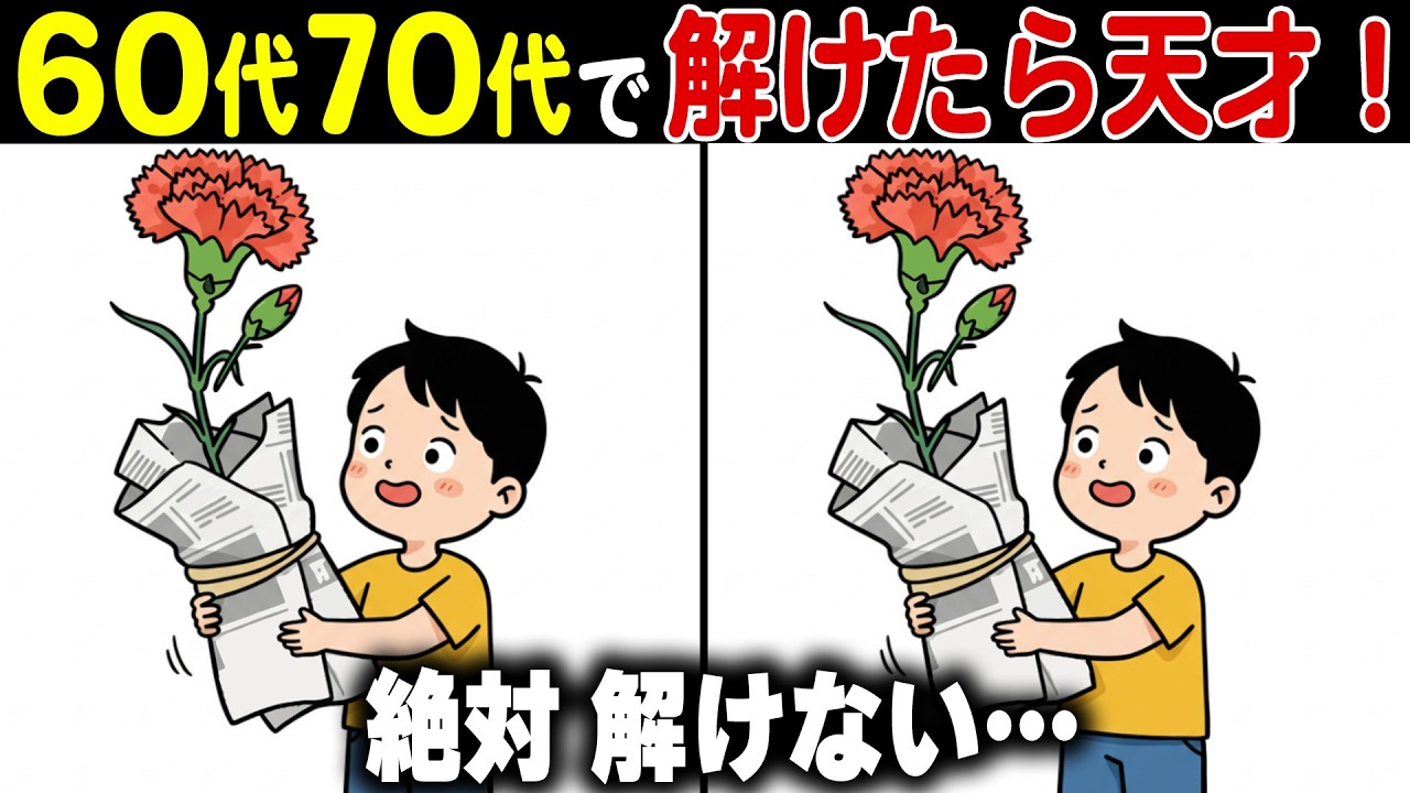 【脳トレ間違い探し】60代70代高齢者向け難しいけど面白い無料クイズで頭の体操！【認知症予防/認知機能改善/老化予防/記憶力/集中力】