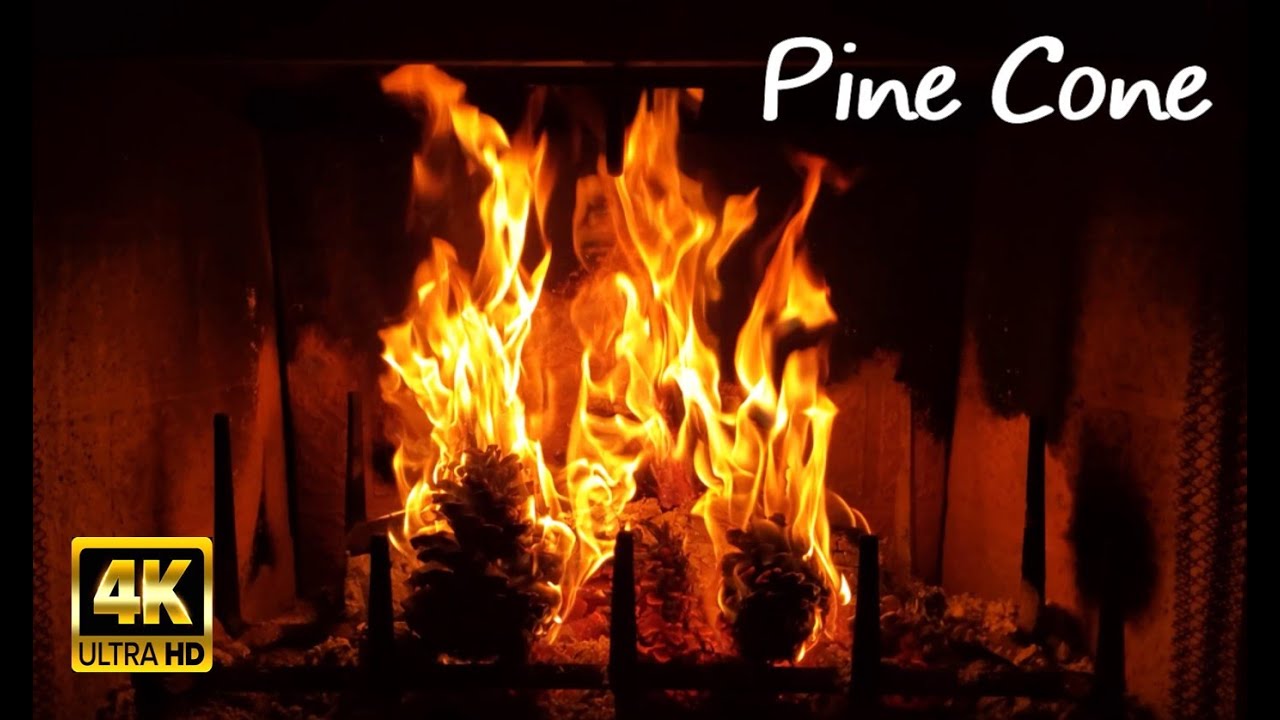 Fireplace with cracking fire sounds. Pine Cone Fireplace. No Loop, Real Time. Sleep Sounds