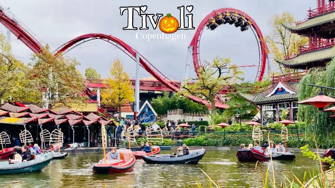 Tivoli Gardens Amusement Park Copenhagen, Halloween in Tivoli, 4K Walking Tour, #Tourist #Denmark
