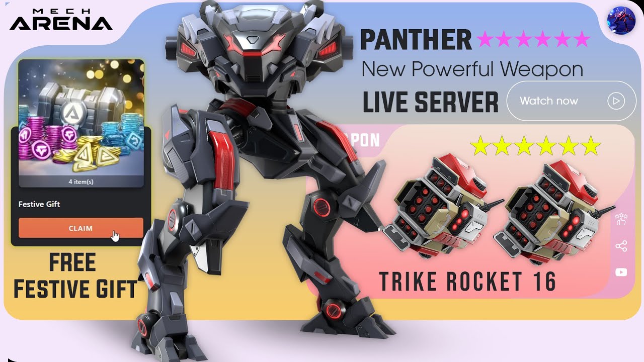 FREE Festive Gift - New Powerful Weapon Strike Rocket 16 with Panther - Mech Arena