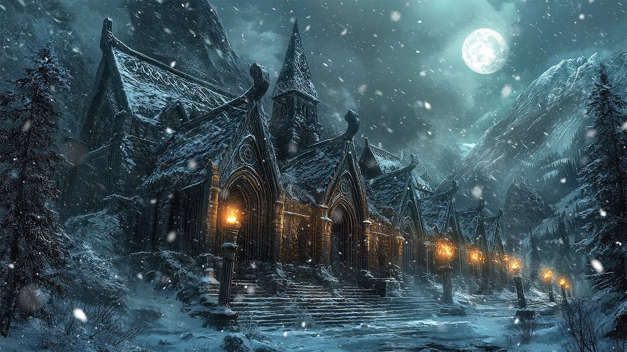 Moonlit Halls of the Frozen Peaks | Medieval Celtic Winter Ambience for Study, Focus & Relax
