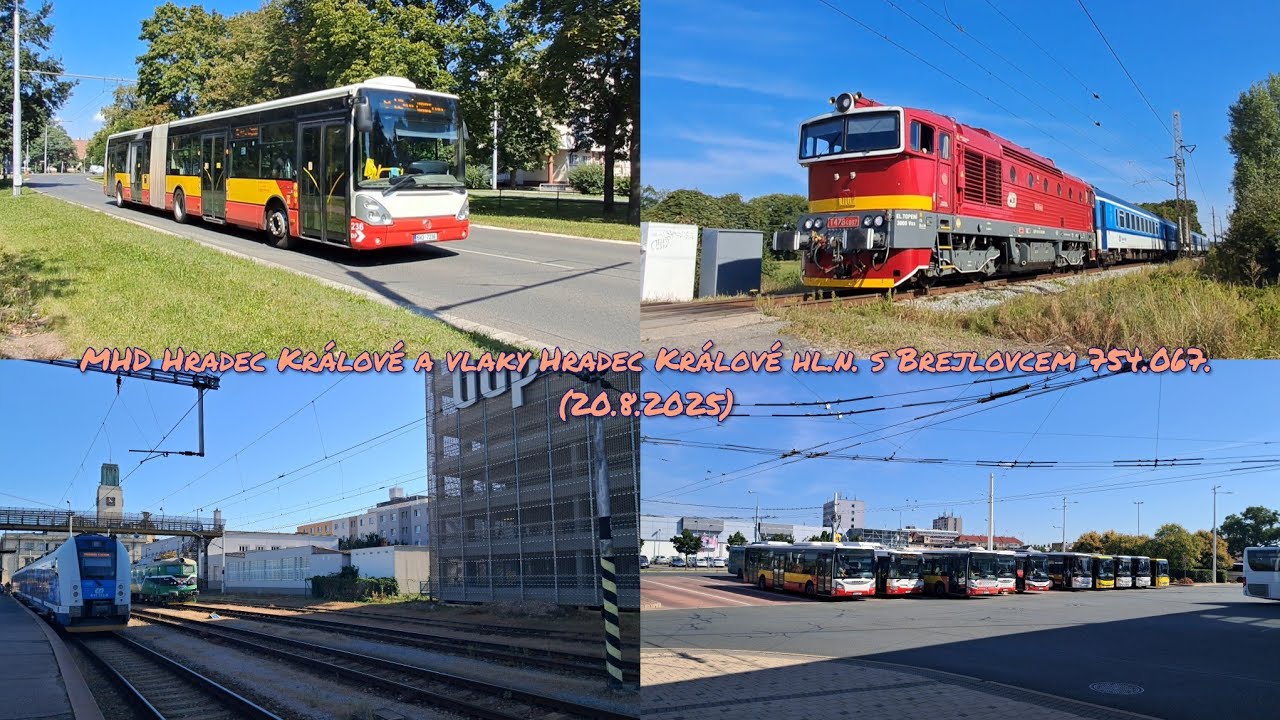 MHD Hradec Králové a vlaky Hradec Králové hl.n. s Brejlovcem 754.067. (20.8.2025)