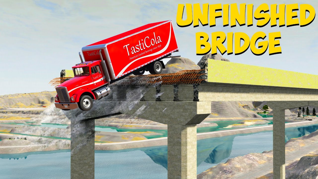 TRUCKS VS UNFINISHED ROAD BRIDGE #2 - BEAMNG.DRIVE