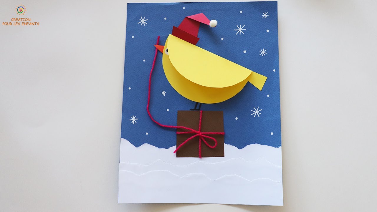 Mignon oiseau 3D sur une boîte. Activités manuelles d'hiver pour les enfants. 3D bird. Winter craft.