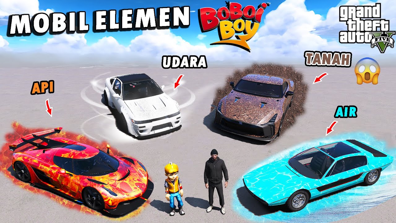 WOW !!! Aku Koleksi SEMUA MOBIL ELEMEN Boboiboy TERKEREN di GTA 5 !!  AIR API UDARA TANAH