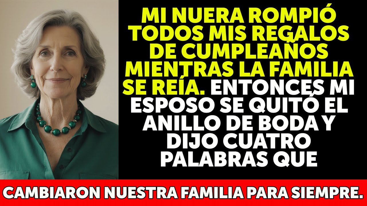 Mi nuera rompió mis regalos mientras todos se reían… hasta que mi esposo se quitó el anillo y dijo a