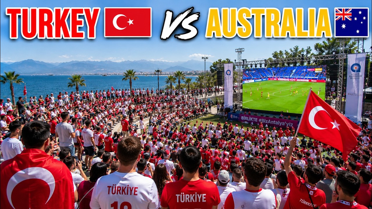 Фан-зона Чемпионата мира в Анталье 🇹🇷 Турция &mdash; Австралия | Огромная толпа в Бич-парке