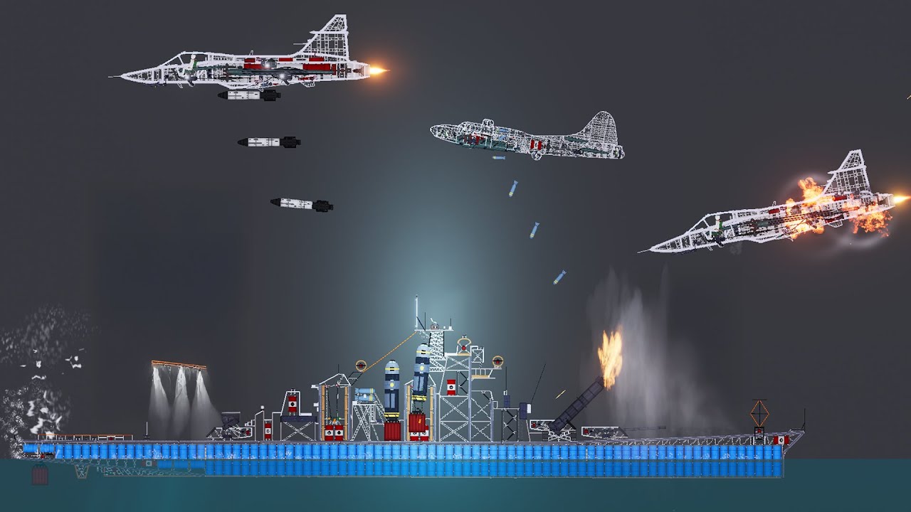 F-16/ B-17 and Submarine vs Warships in People Playground
